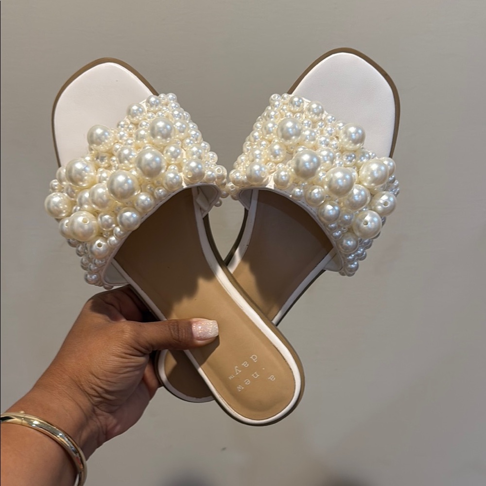 A New Day White Pearl Embellished Sandals - Worn once!
